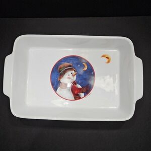 Snowman Rectangular Baking Dish 12" White Elaine Thompson Holiday Christmas
